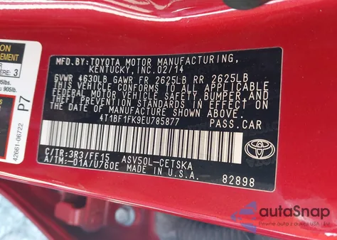 2014 Toyota Camry Se z USA, uszkodzony, nr VIN 4T1BF1FK9EU785877